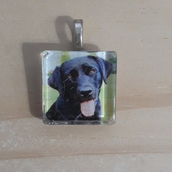 Hand Crafted Black Lab Glass Tile Dog Pendant Labrador Retriever Necklace - Picture 3 of 4